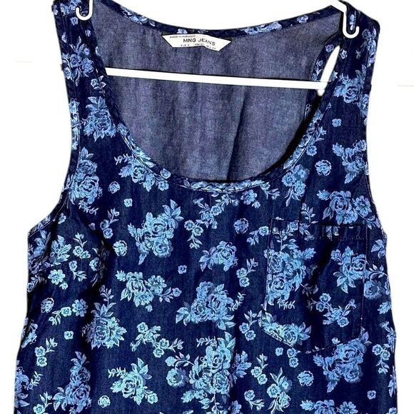MNG by Mango Blue Floral Denim Tank Top Size XS 📦 - Picture 5 of 7